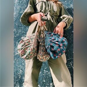 Anthropologie LLani Kavi Wristlet Bag – Botanical Print with Brass Ring